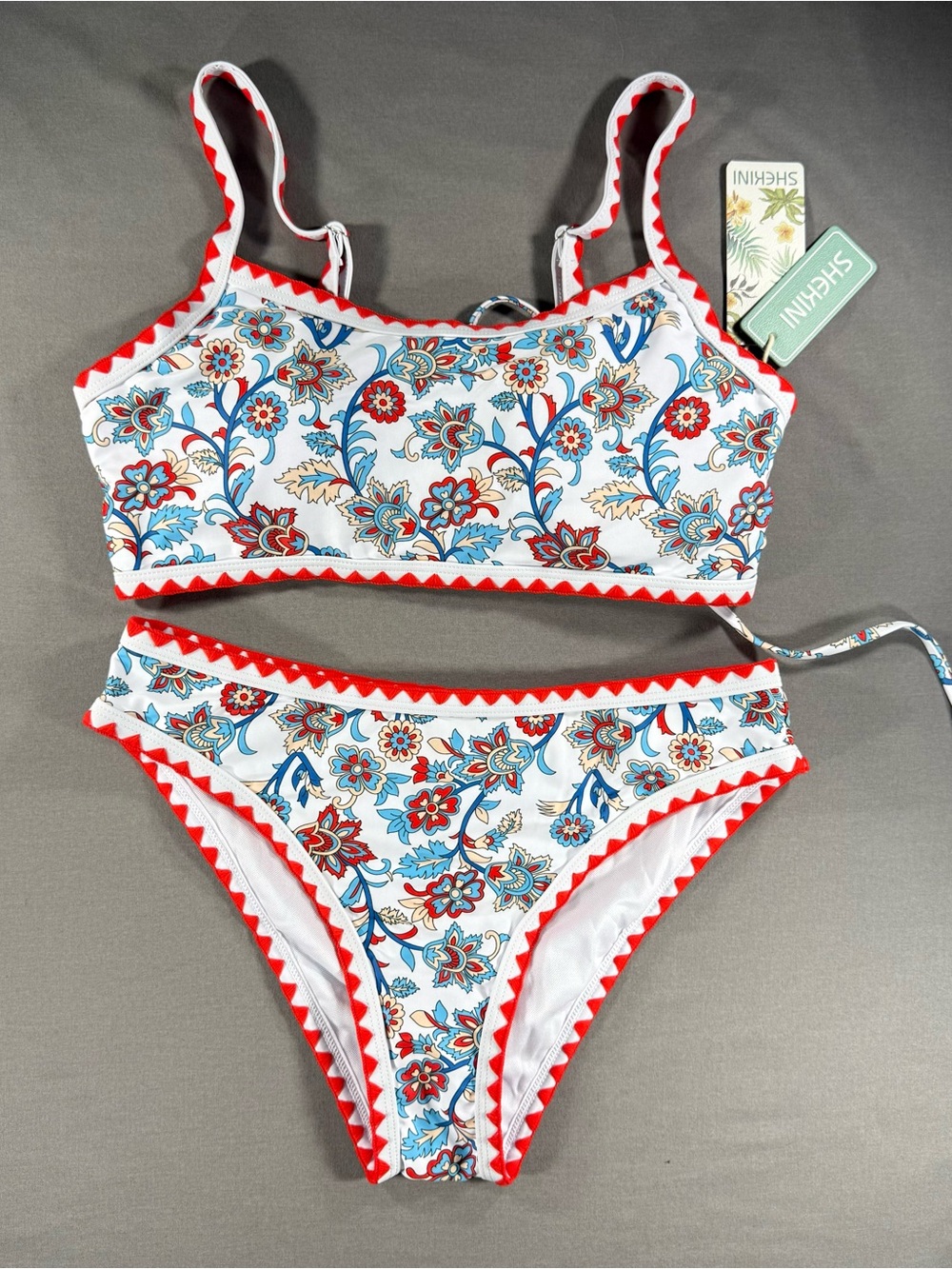 SHEKINI Blue Floral High Waisted Bikini Set M NWT Swimwear Beach Vacation